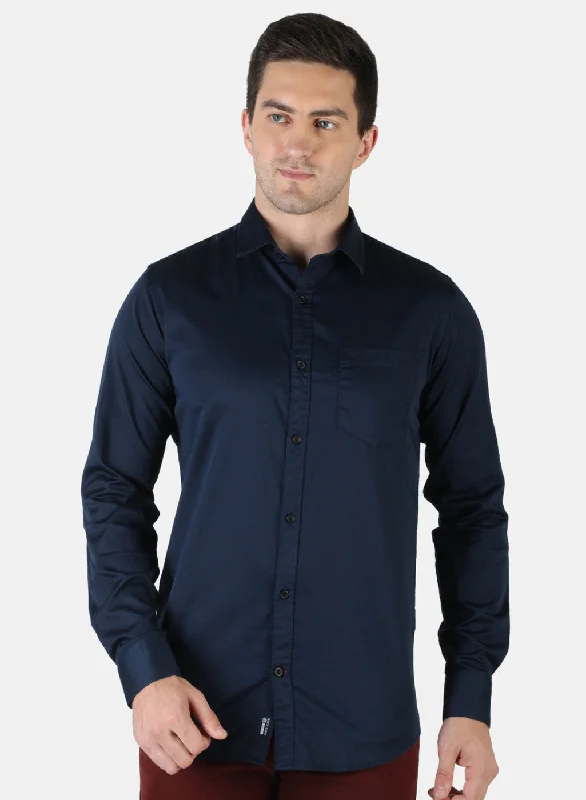 Men's Patterned Dress Casual Shirts for Smart-Casual EventsMen NAvy Blue Solid Shirt