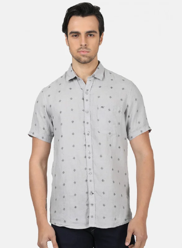 Men's Iron-Free Shirts for Wrinkle-Resistant WearMen Grey Printed Shirts
