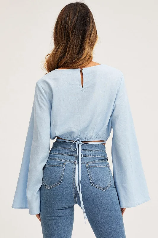 Blue Crop Top Long Sleeve