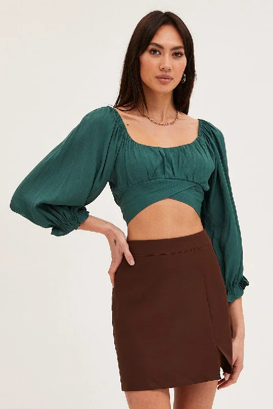 Blue Crop Top Three-Quarter