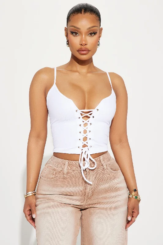 Lola Lace Up Top - White