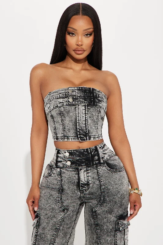 Making Claims Strapless Denim Top - Black Wash