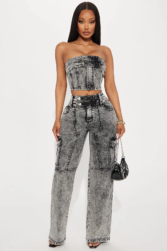 Making Claims Strapless Denim Top - Black Wash