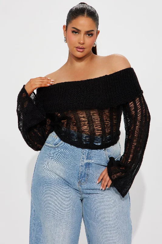 Out At Night Off Shoulder Sweater - Black