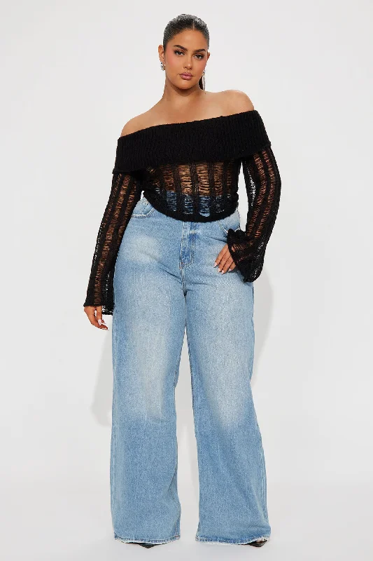 Out At Night Off Shoulder Sweater - Black