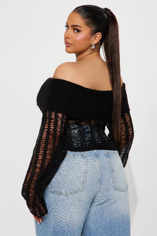 Out At Night Off Shoulder Sweater - Black