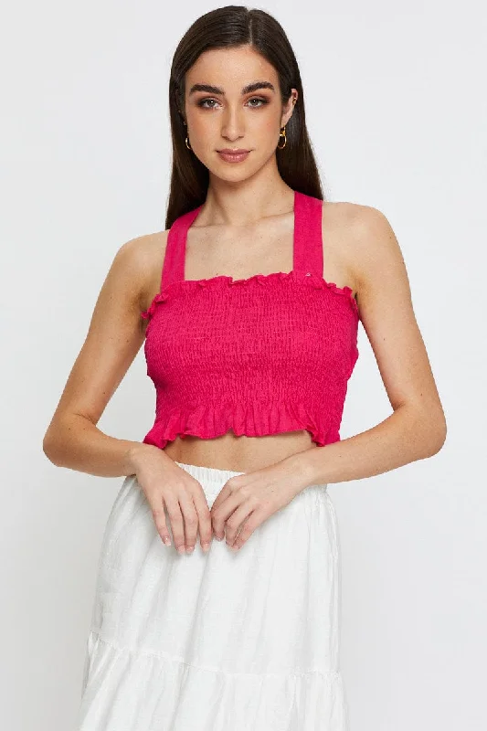 Pink Crop Top Tie Up Satin