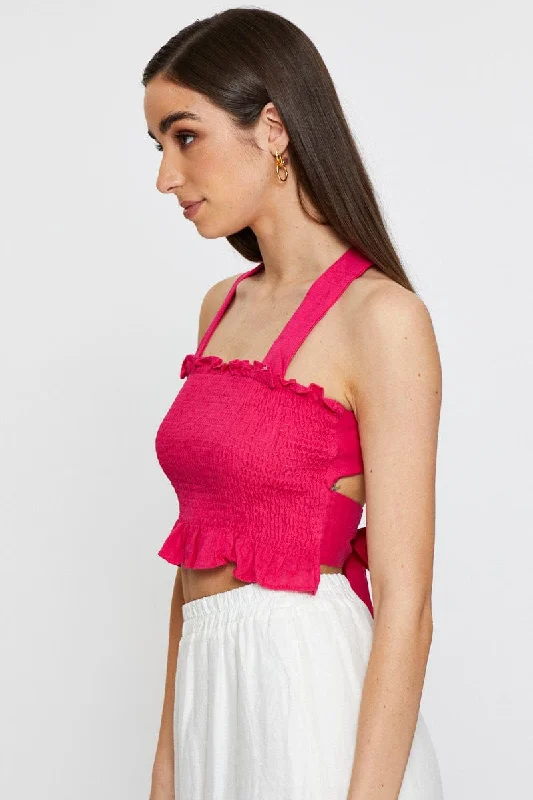 Pink Crop Top Tie Up Satin