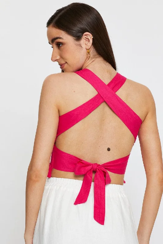 Pink Crop Top Tie Up Satin