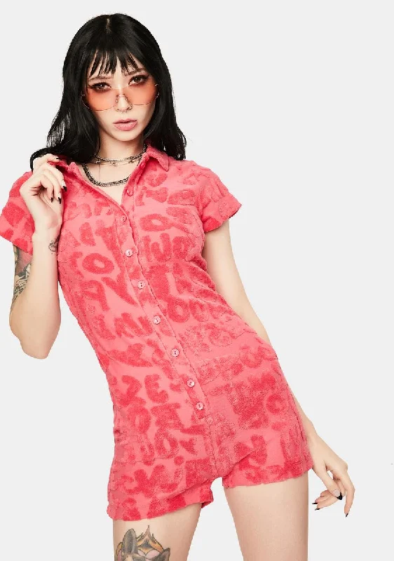 Pink Graffiti Embossed Towelling Playsuit