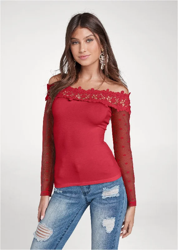 Swiss dot lace top - Red