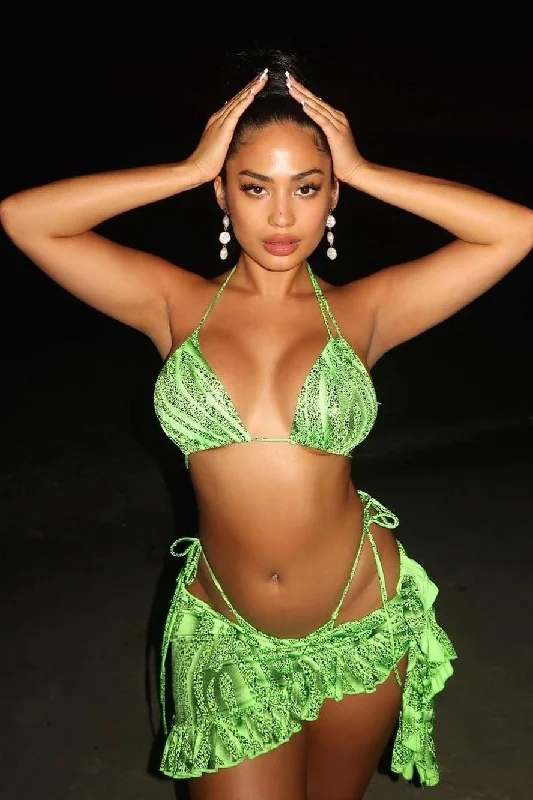 Drinks On You 3 Piece Bikini Set - Green/combo