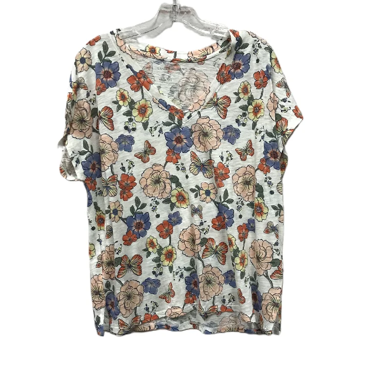 Top Short Sleeve By Lucky Brand In Floral Print, Size: L