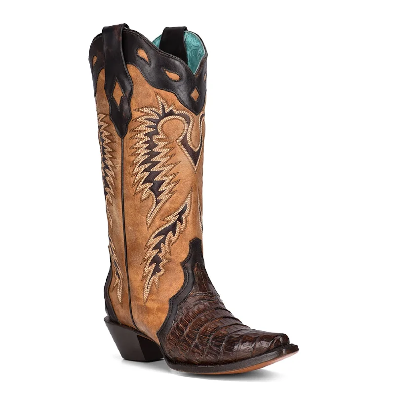 Corral Womens Embroidered Cowboy Boots Caiman Tan/Brown