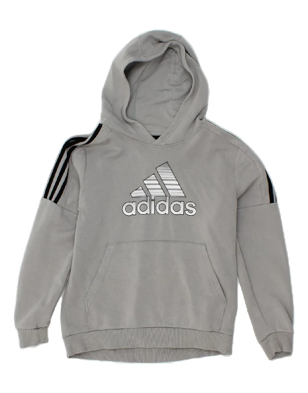Men's Hoodies with Built-In HeadphonesADIDAS Boys Graphic Hoodie Jumper 12-13 Years Grey Cotton